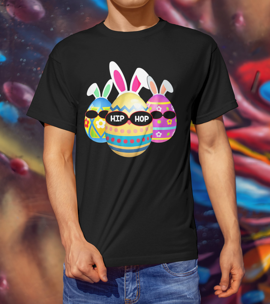 Hip Hop Bunny Eggs With Sunglasses T-Shirt