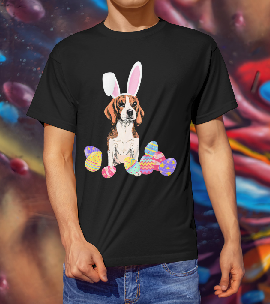 Beagle Bunny Rabbit Hat With Easter Eggs T-Shirt