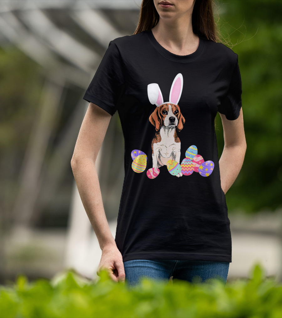 Beagle Bunny Rabbit Hat With Easter Eggs T-Shirt