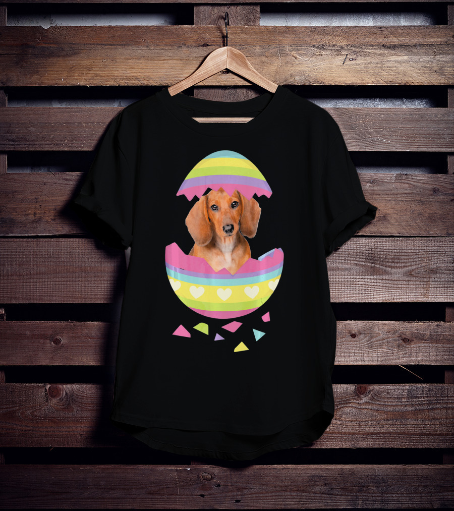 Dachshund In Colorful Easter Egg With Heart Stripes T-Shirt