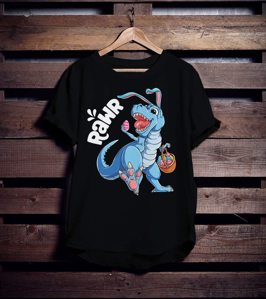 Rawr Easter Bunny Dinosaur Rex With Basket And Eggs T-Shirt