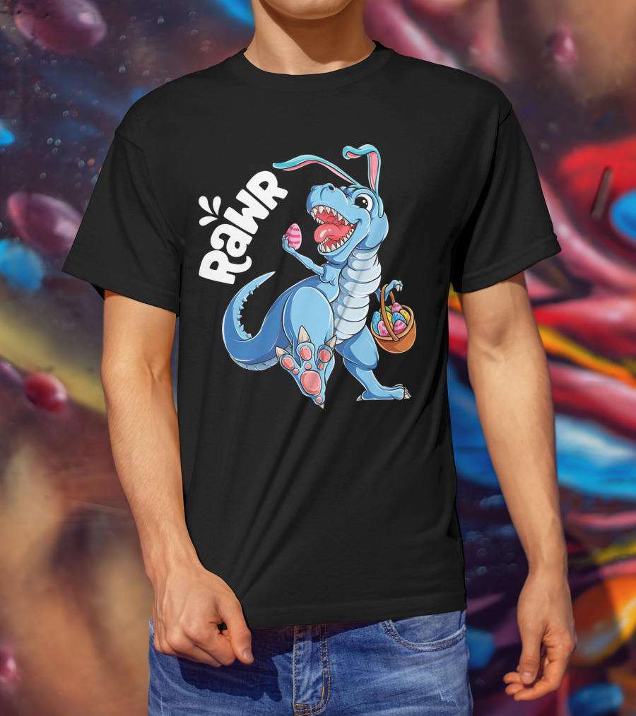 Rawr Easter Bunny Dinosaur Rex With Basket And Eggs T-Shirt