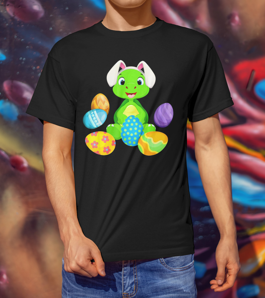 Turtle Bunny Rabbit With Hat Holding Easter Eggs T-Shirt