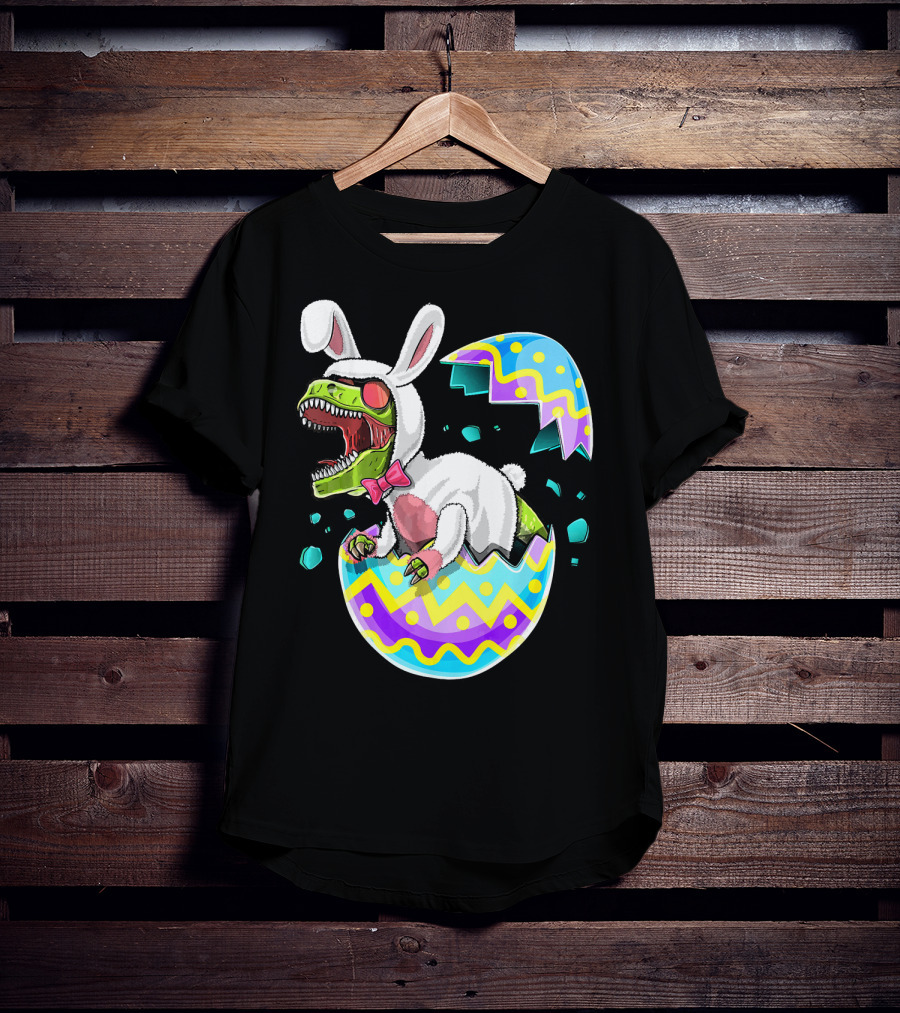 Happy Easter Rex Dinosaur Bunny In Eggshell Costume T-Shirt