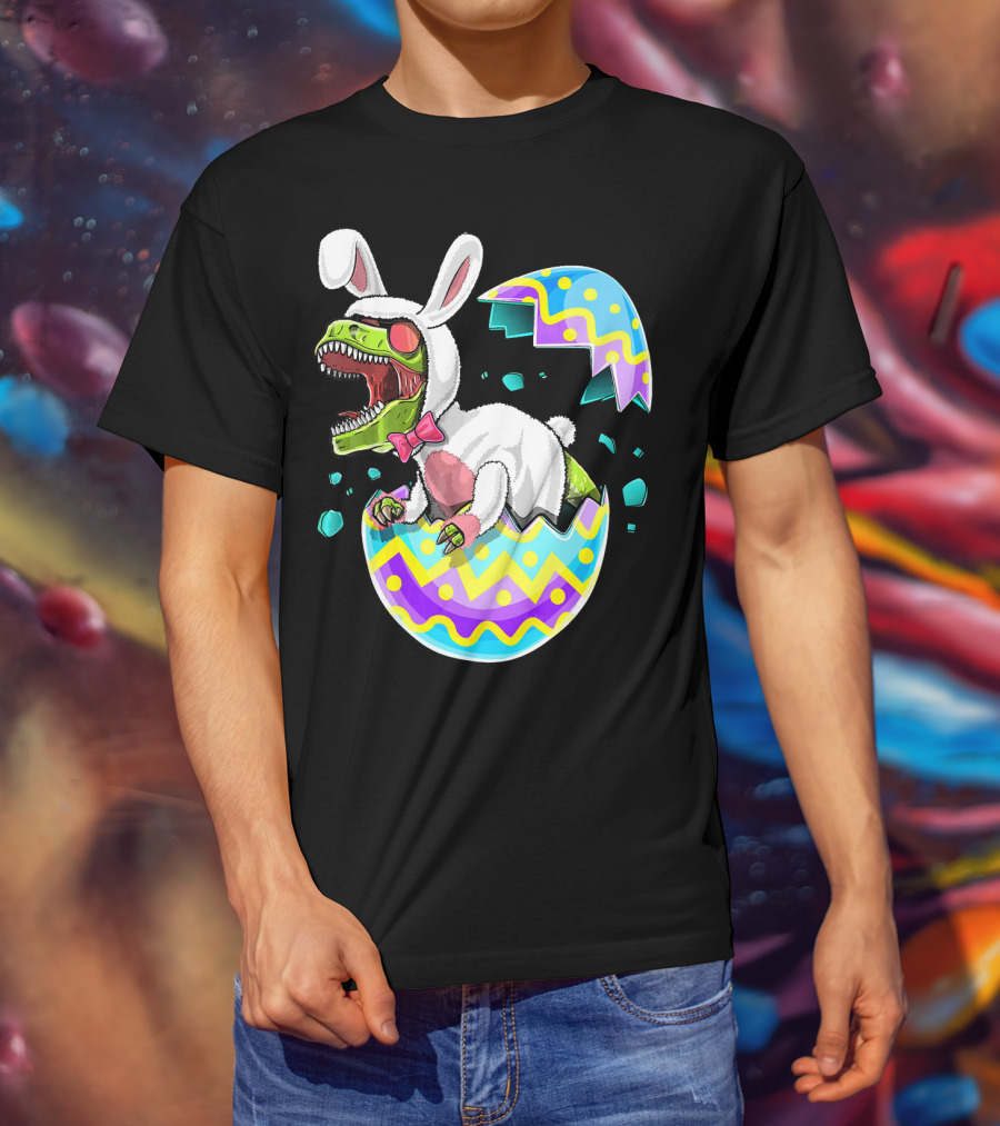 Happy Easter Rex Dinosaur Bunny In Eggshell Costume T-Shirt