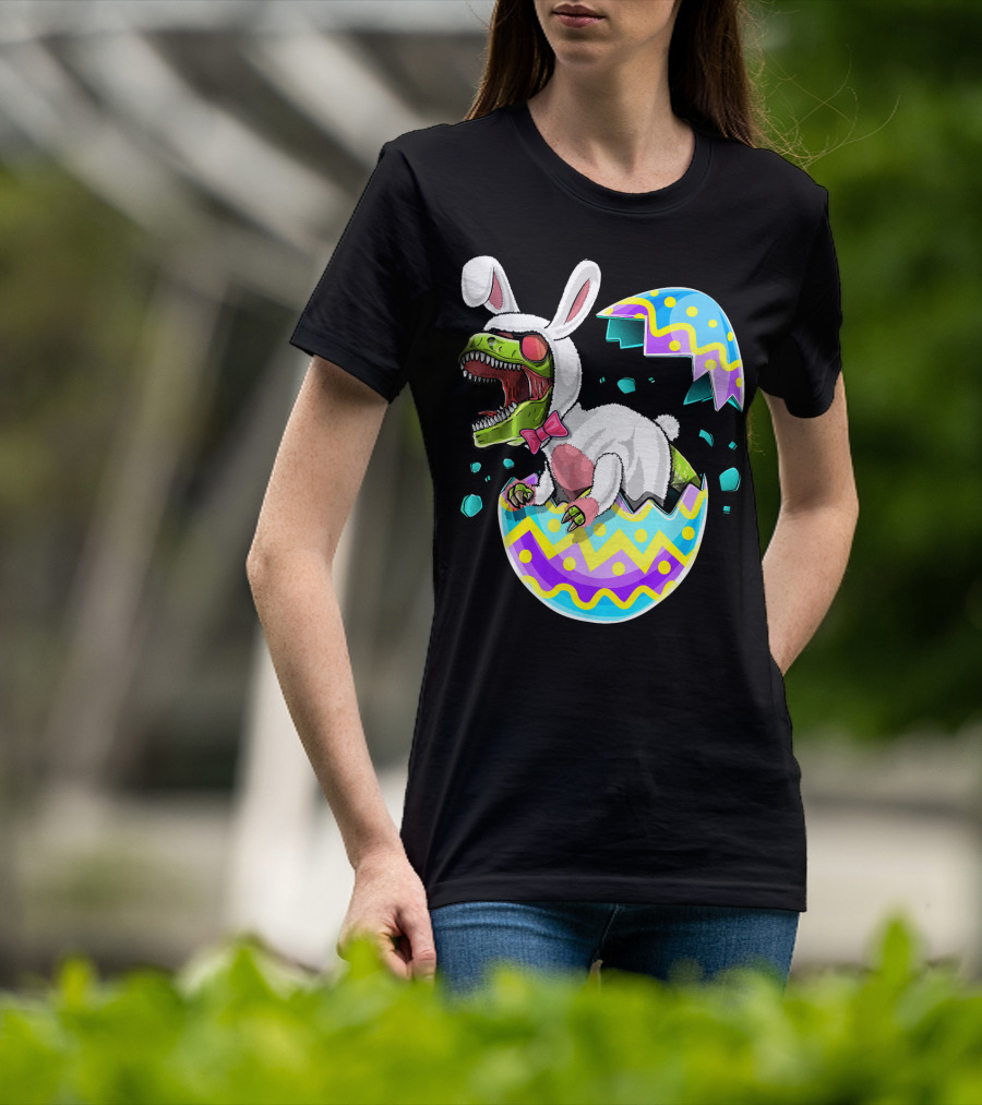 Happy Easter Rex Dinosaur Bunny In Eggshell Costume T-Shirt
