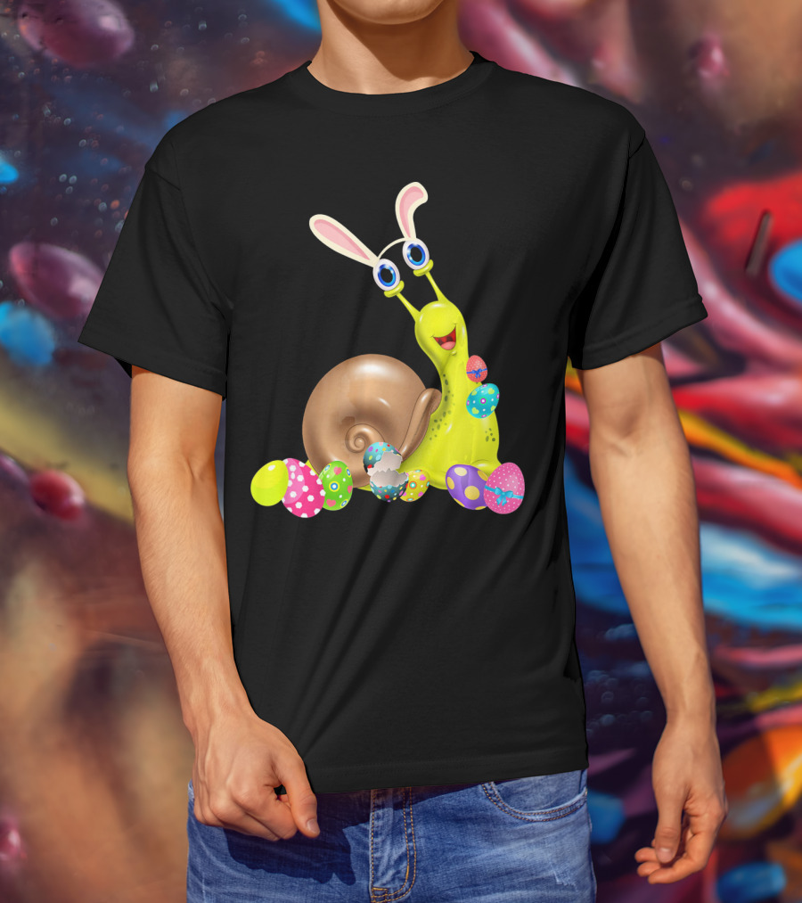 Snail With Bunny Ears And Colorful Easter Eggs T-Shirt