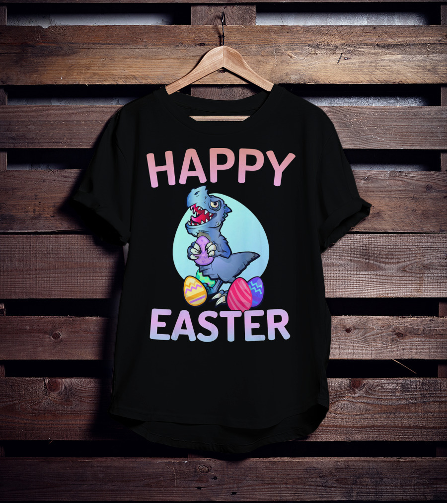Happy Easter Dinosaur Rex With Colorful Eggs T-Shirt