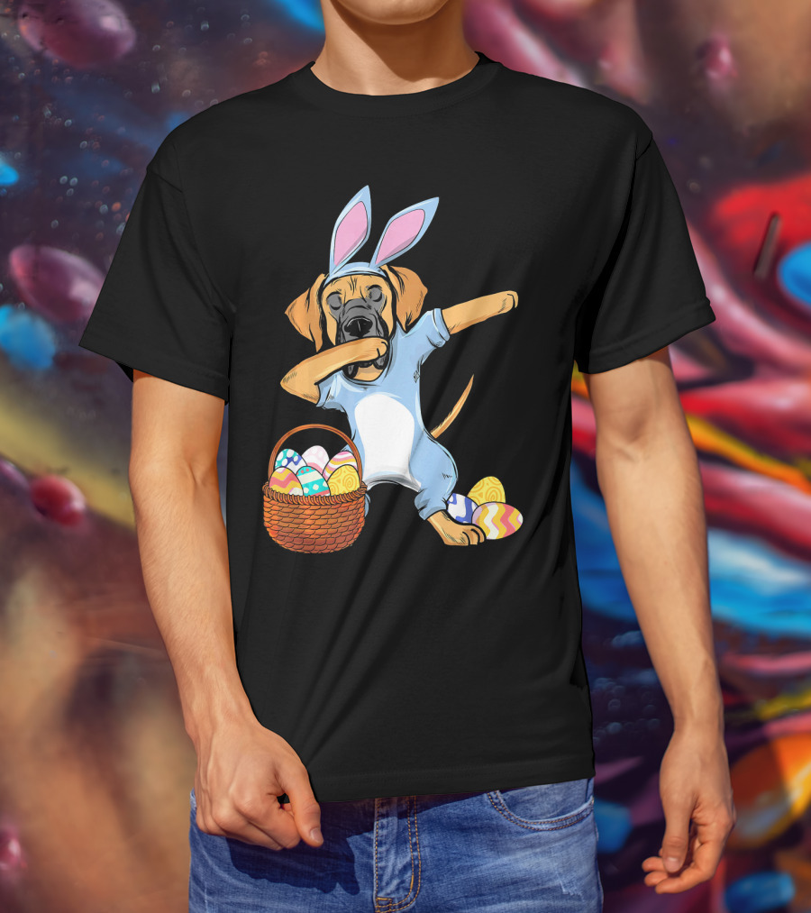 Dabbing Easter Bunny Great Dane With Basket Of Eggs T-Shirt