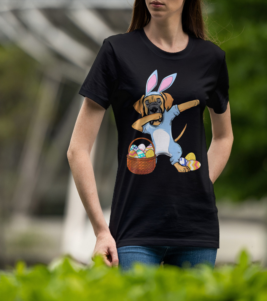 Dabbing Easter Bunny Great Dane With Basket Of Eggs T-Shirt