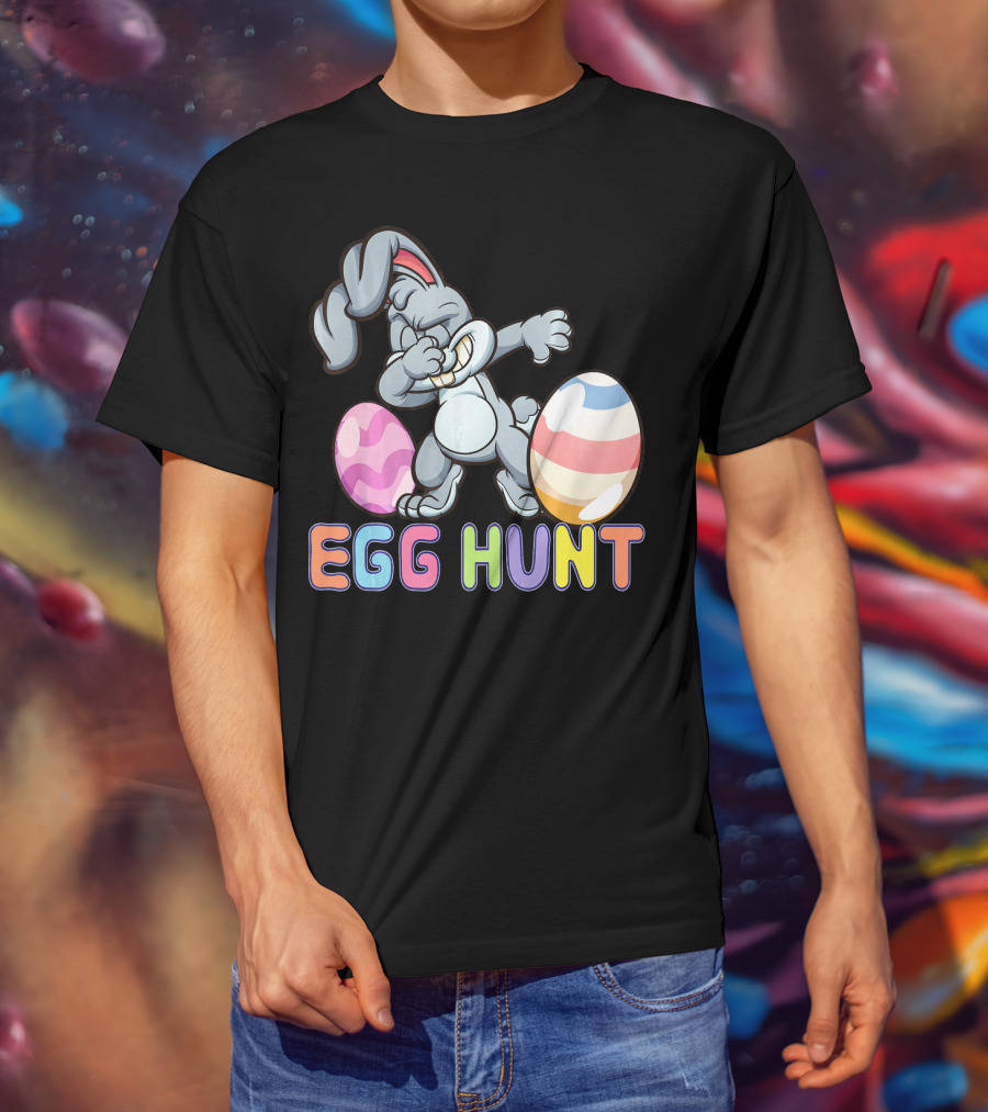 Dabbing Bunny Egg Hunt Easter Celebration With Colorful Eggs T-Shirt