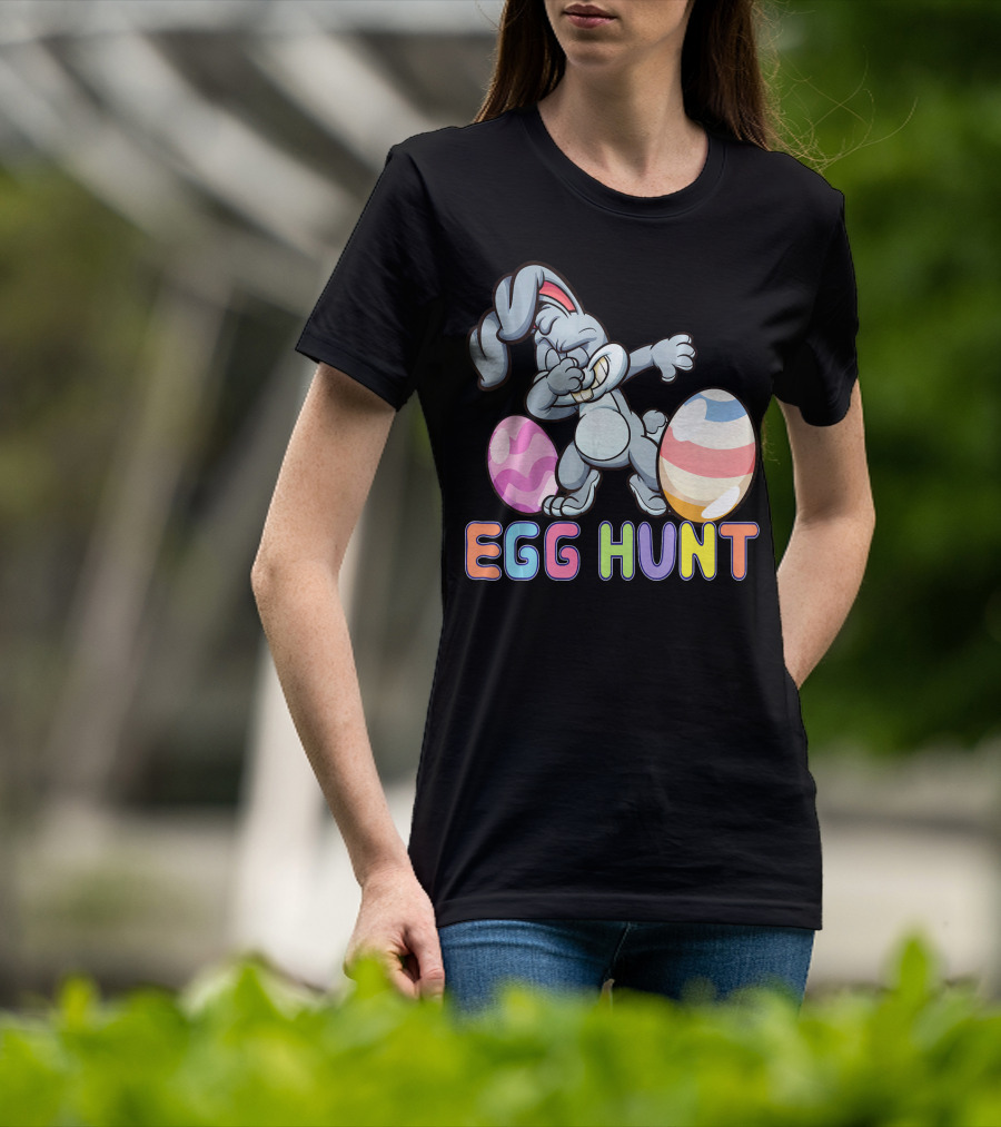 Dabbing Bunny Egg Hunt Easter Celebration With Colorful Eggs T-Shirt