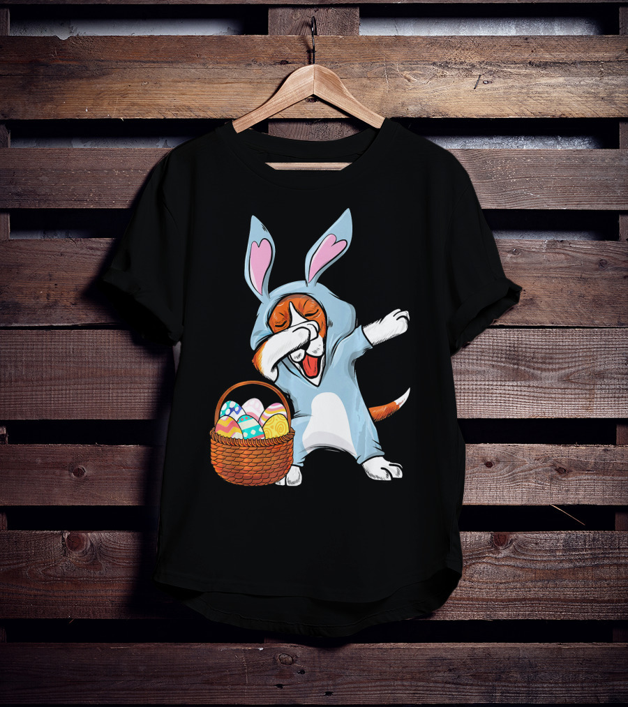 Dabbing Easter Bunny Beagle Dog With Basket Of Eggs T-Shirt