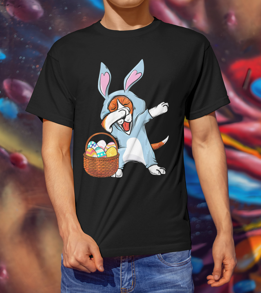 Dabbing Easter Bunny Beagle Dog With Basket Of Eggs T-Shirt