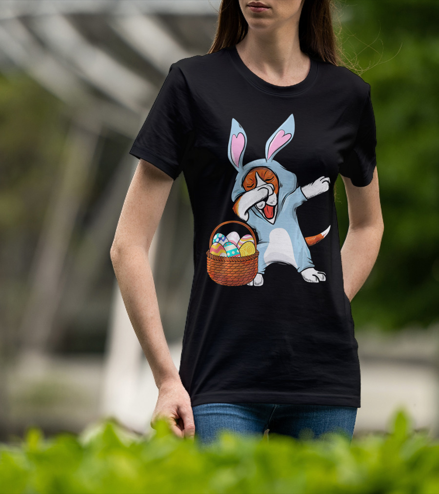 Dabbing Easter Bunny Beagle Dog With Basket Of Eggs T-Shirt