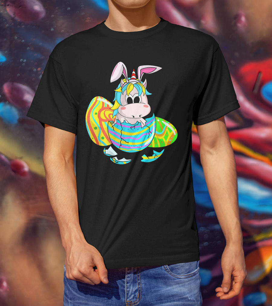 Easter Sunday Unicorn Bunnicorn In Colorful Eggshell T-Shirt