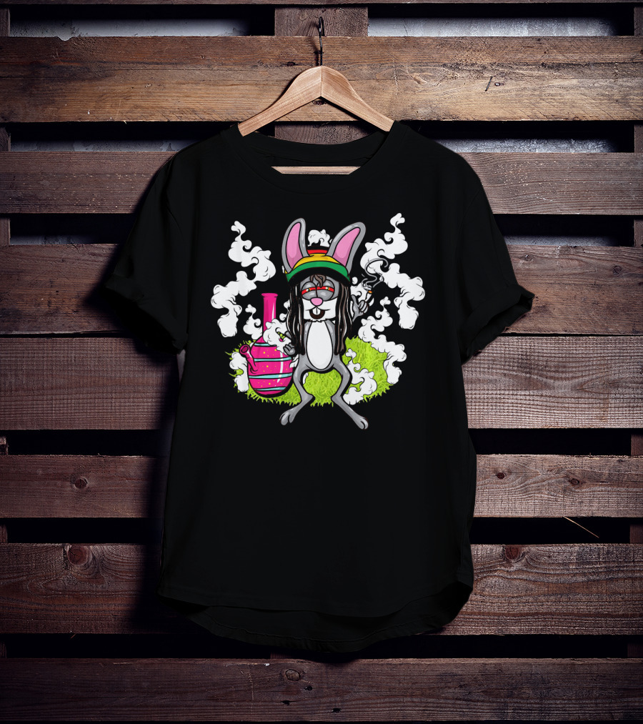 Easter Bunny Cannabis Humor Rasta Vibes With Smoke And Bong T-Shirt