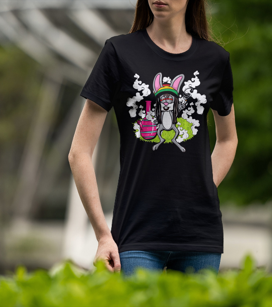 Easter Bunny Cannabis Humor Rasta Vibes With Smoke And Bong T-Shirt