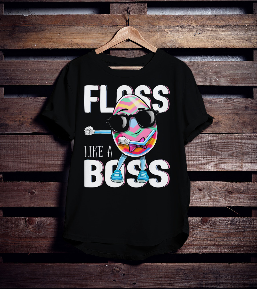 FLOSS LIKE A BOSS Flossing Easter Egg With Sunglasses And Colorful Stripes T-Shirt