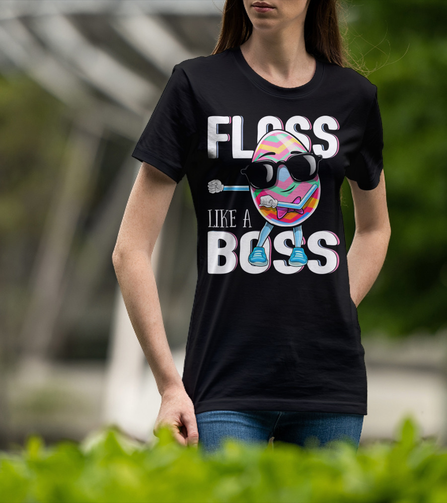 FLOSS LIKE A BOSS Flossing Easter Egg With Sunglasses And Colorful Stripes T-Shirt