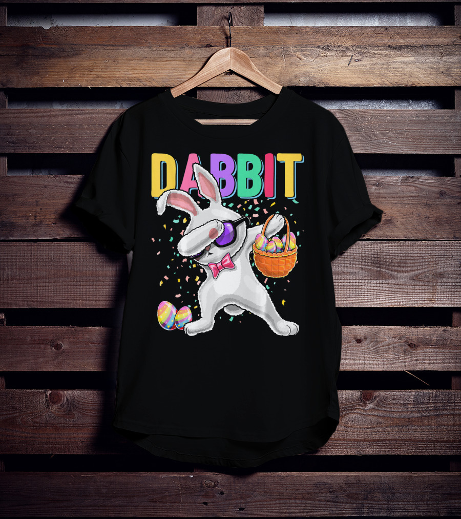 Dabbit Dabbing Easter Bunny With Eggs Basket And Confetti T-Shirt