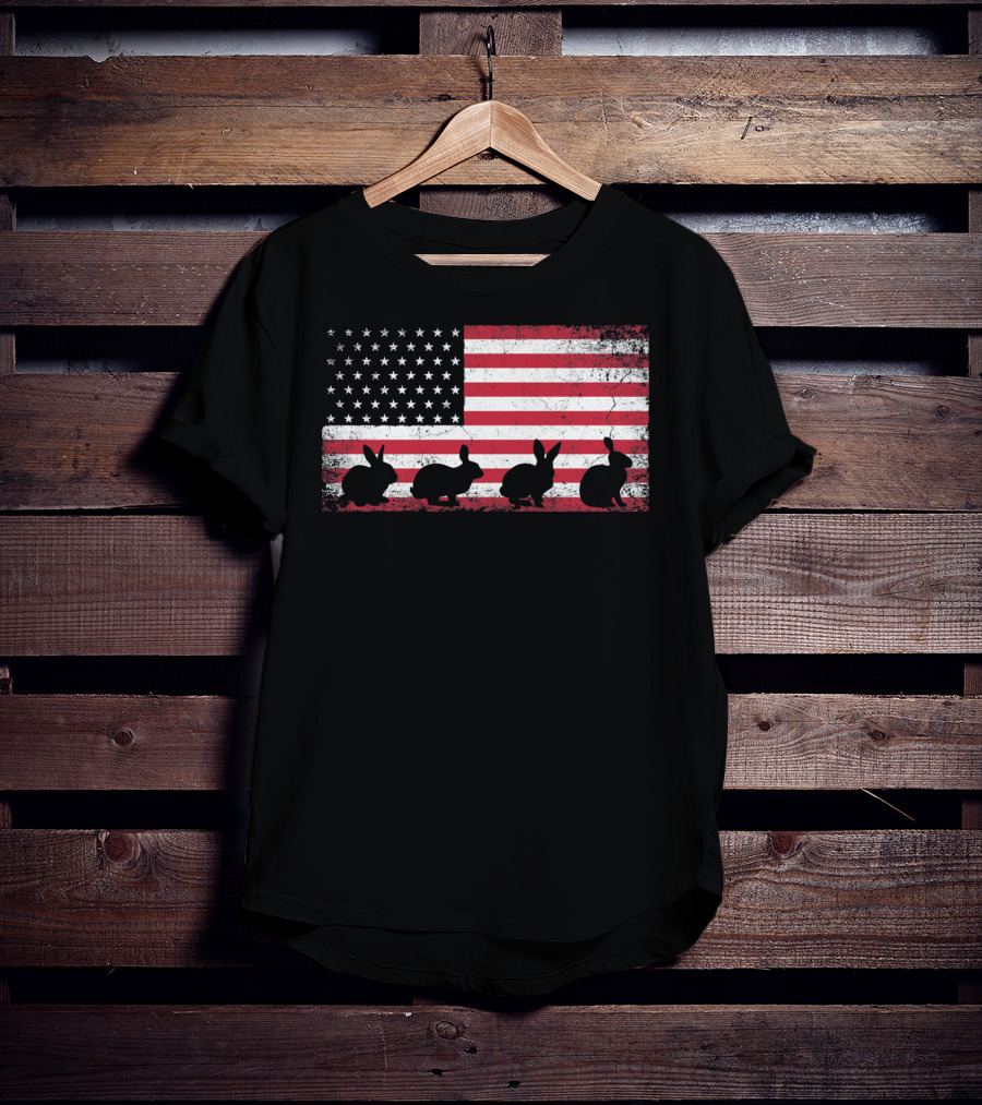 American Flag Bunny Rabbit Silhouettes Retro Easter T-Shirt
