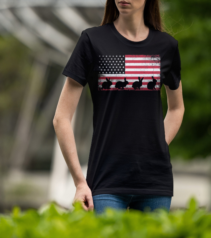 American Flag Bunny Rabbit Silhouettes Retro Easter T-Shirt