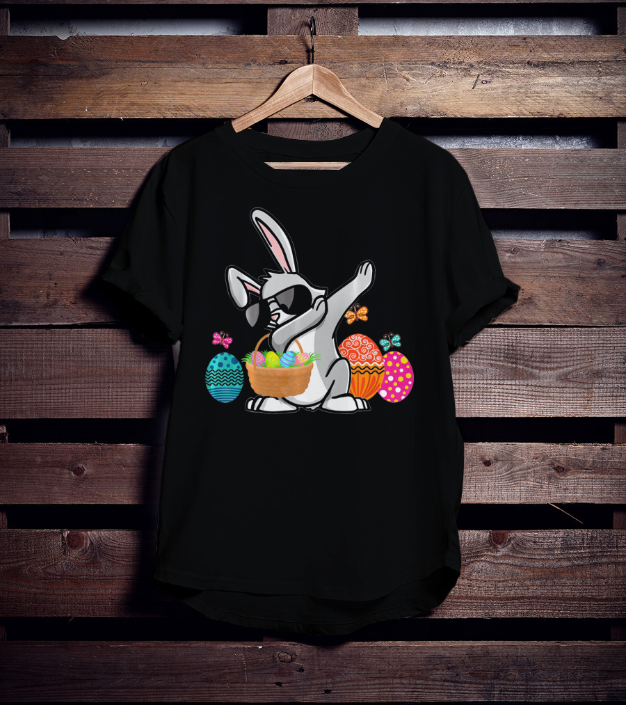 Dabbing Easter Bunny With Sunglasses And Basket Among Colorful Easter Eggs T-Shirt