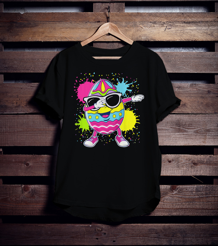 Cute Easter Egg Dabbing With Glasses Colorful Splatter T-Shirt