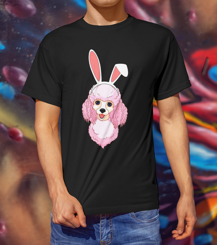 Poodle Bunny Ears Pink Happy Easter T-Shirt