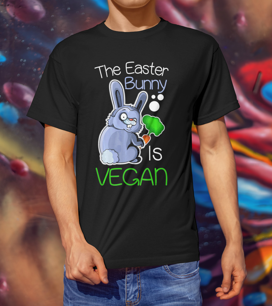 The Easter Bunny Is Vegan Vegetaria Cute Bunny With Carrot And Broccoli T-Shirt
