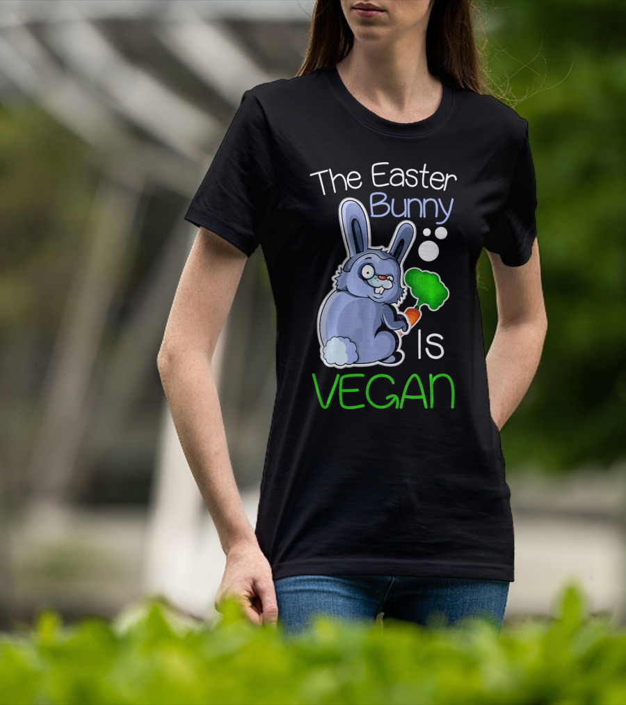 The Easter Bunny Is Vegan Vegetaria Cute Bunny With Carrot And Broccoli T-Shirt