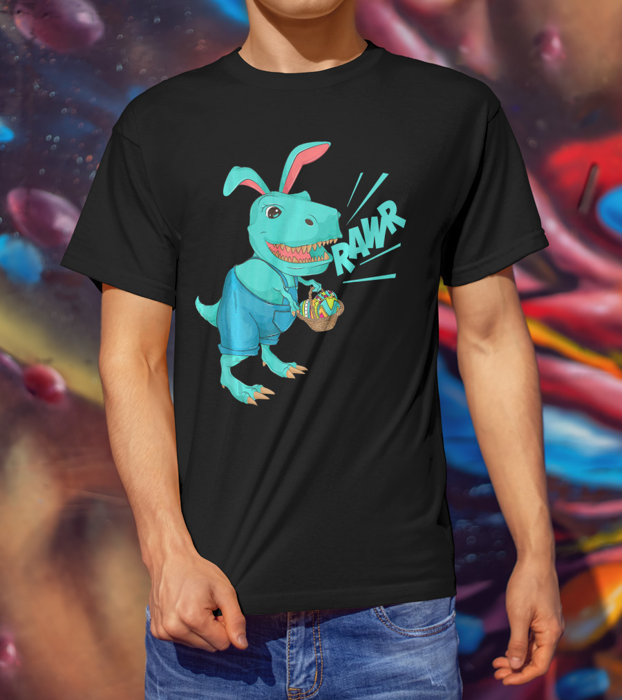 Rawr Dinosaur Easter Bunny Lovers Cute Basket T-Shirt