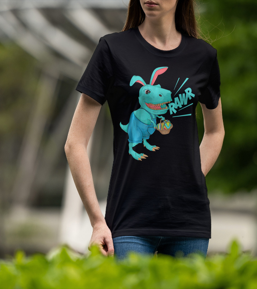 Rawr Dinosaur Easter Bunny Lovers Cute Basket T-Shirt