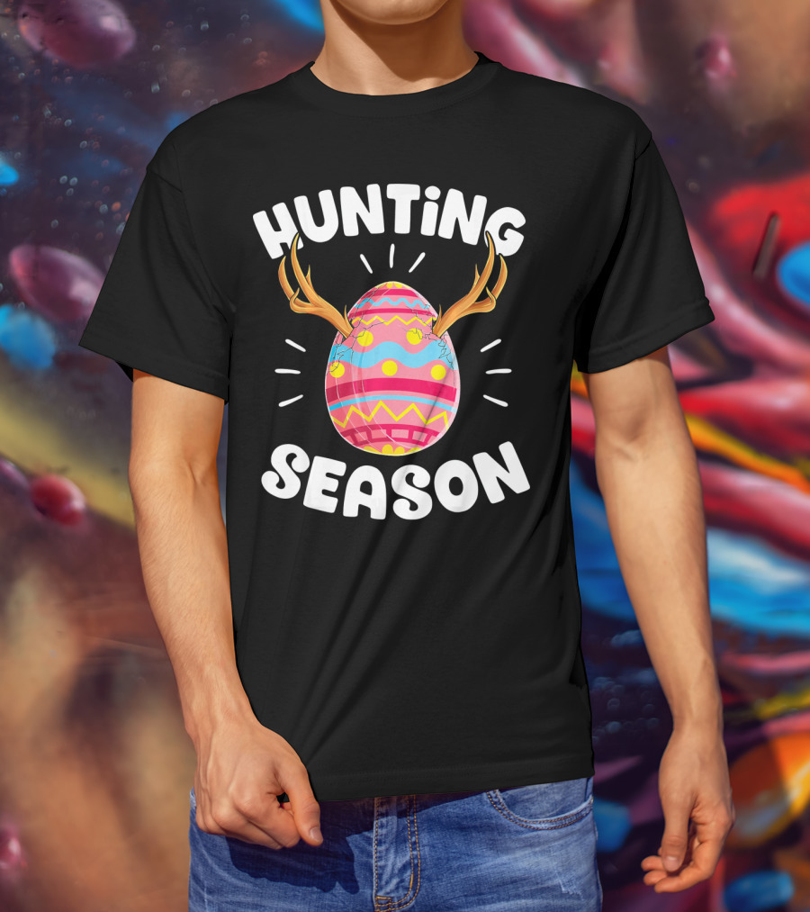 Hunting Season Easter Egg Hunter Colorful Egg With Antlers T-Shirt