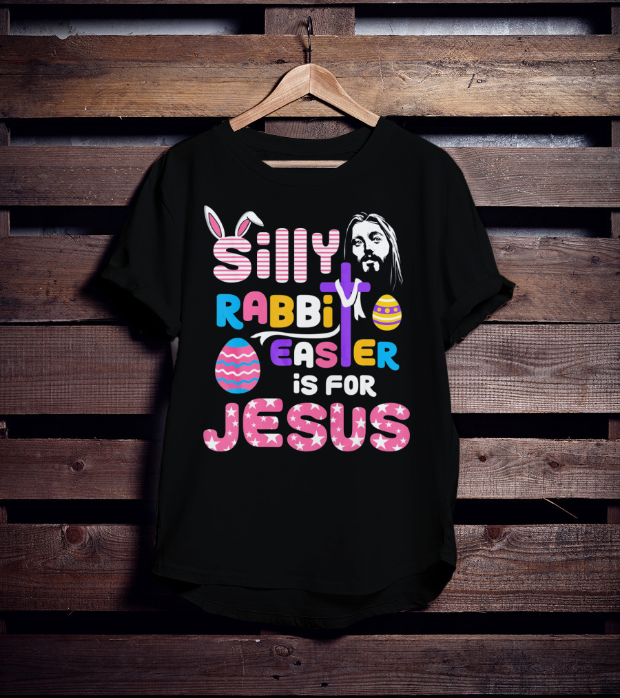Silly Rabbit Easter Is For Jesus Cross Eggs Pink Stripes T-Shirt