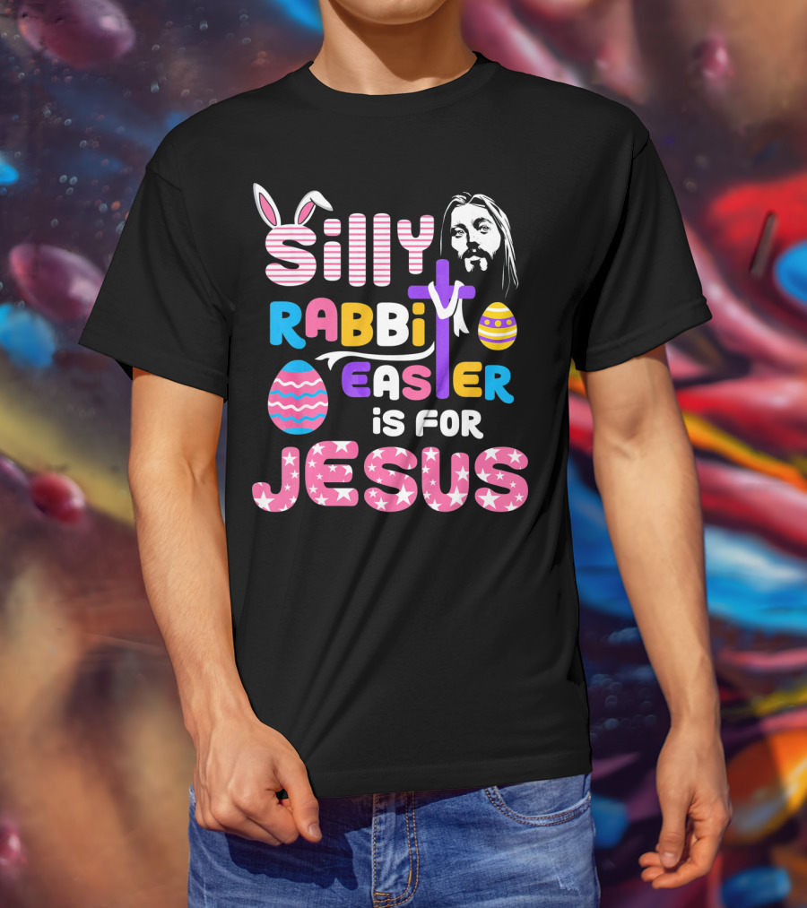 Silly Rabbit Easter Is For Jesus Cross Eggs Pink Stripes T-Shirt