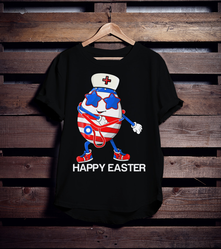 Happy Easter Flossing Egg With Stethoscope Nurse Hat And Stars T-Shirt