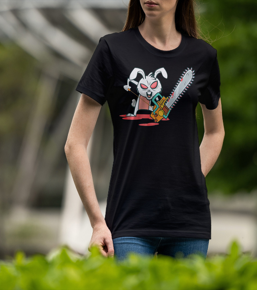 Crazy Easter Bunny With Chain Saw Super Blood T-Shirt