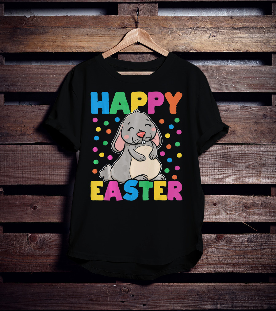 Happy Easter Bunny With Colorful Dots T-Shirt