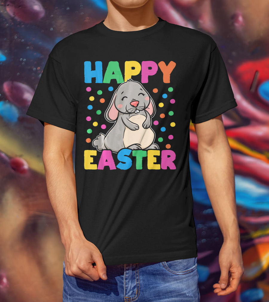 Happy Easter Bunny With Colorful Dots T-Shirt