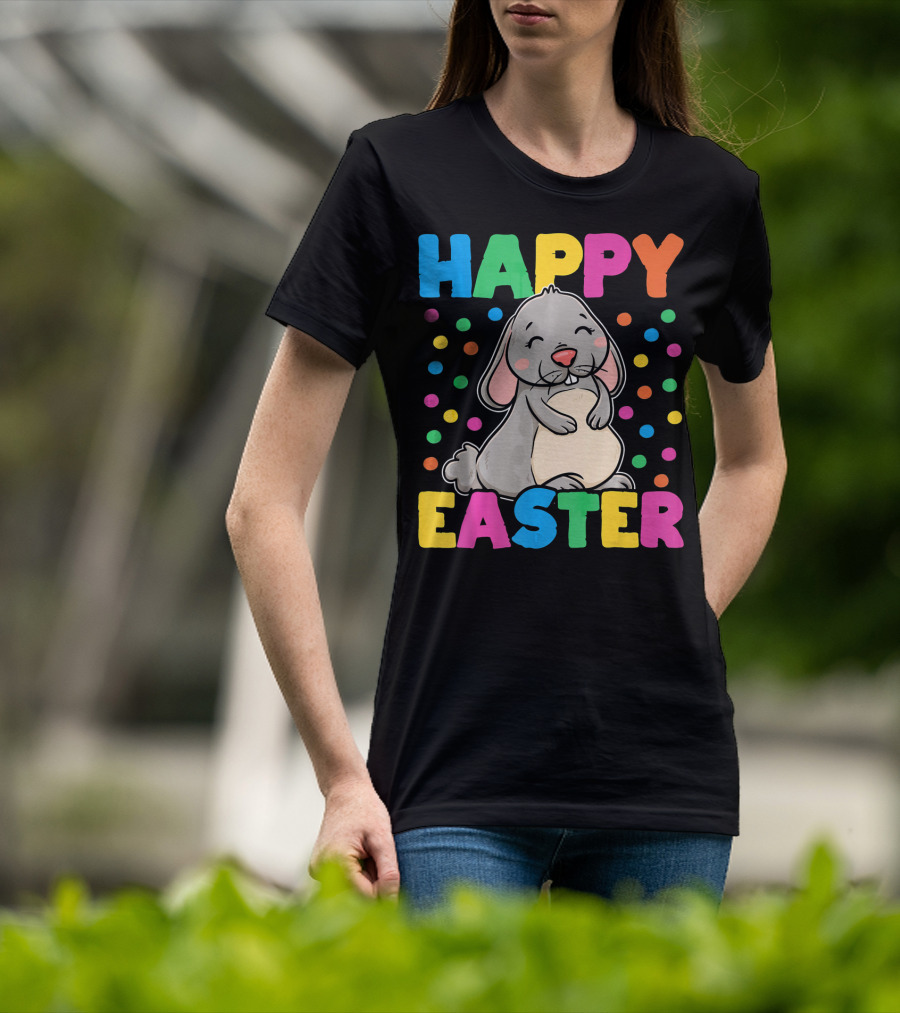 Happy Easter Bunny With Colorful Dots T-Shirt