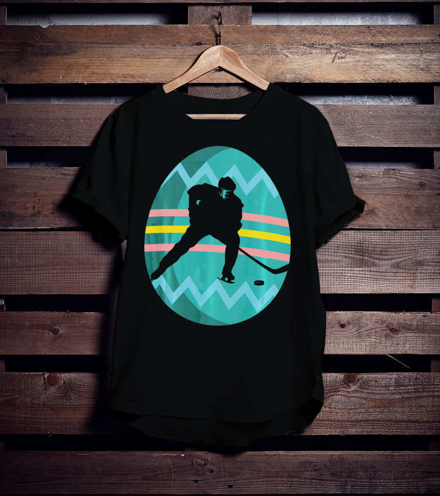 Easter Egg Hockey Silhouette Athlete Zigzag Stripes T-Shirt