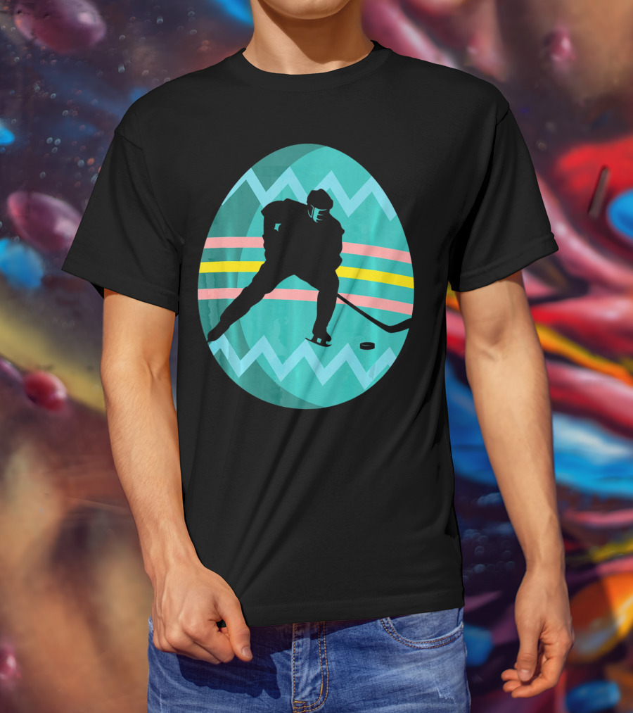 Easter Egg Hockey Silhouette Athlete Zigzag Stripes T-Shirt