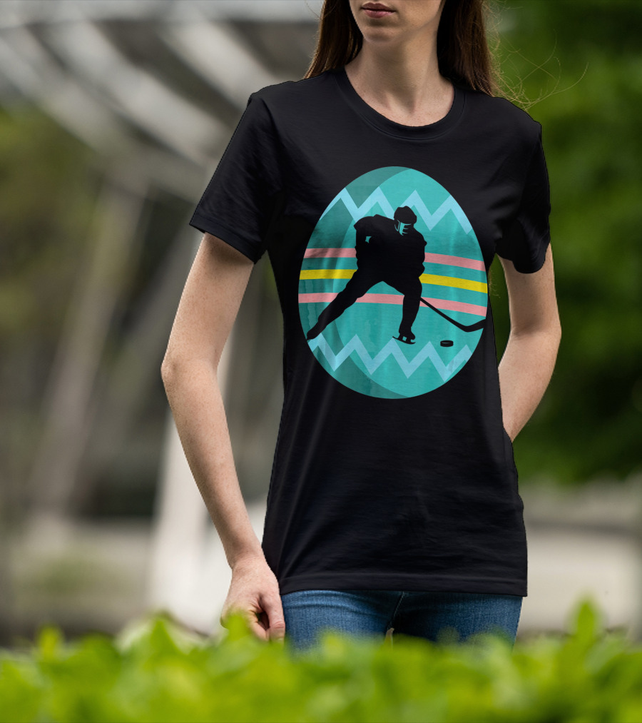 Easter Egg Hockey Silhouette Athlete Zigzag Stripes T-Shirt