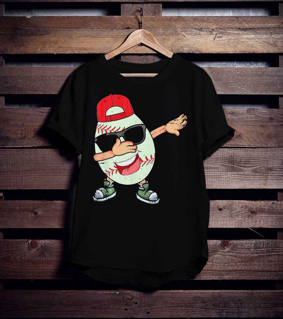Funny Dabbing Baseball Easter Egg In Sunglasses And Red Cap T-Shirt