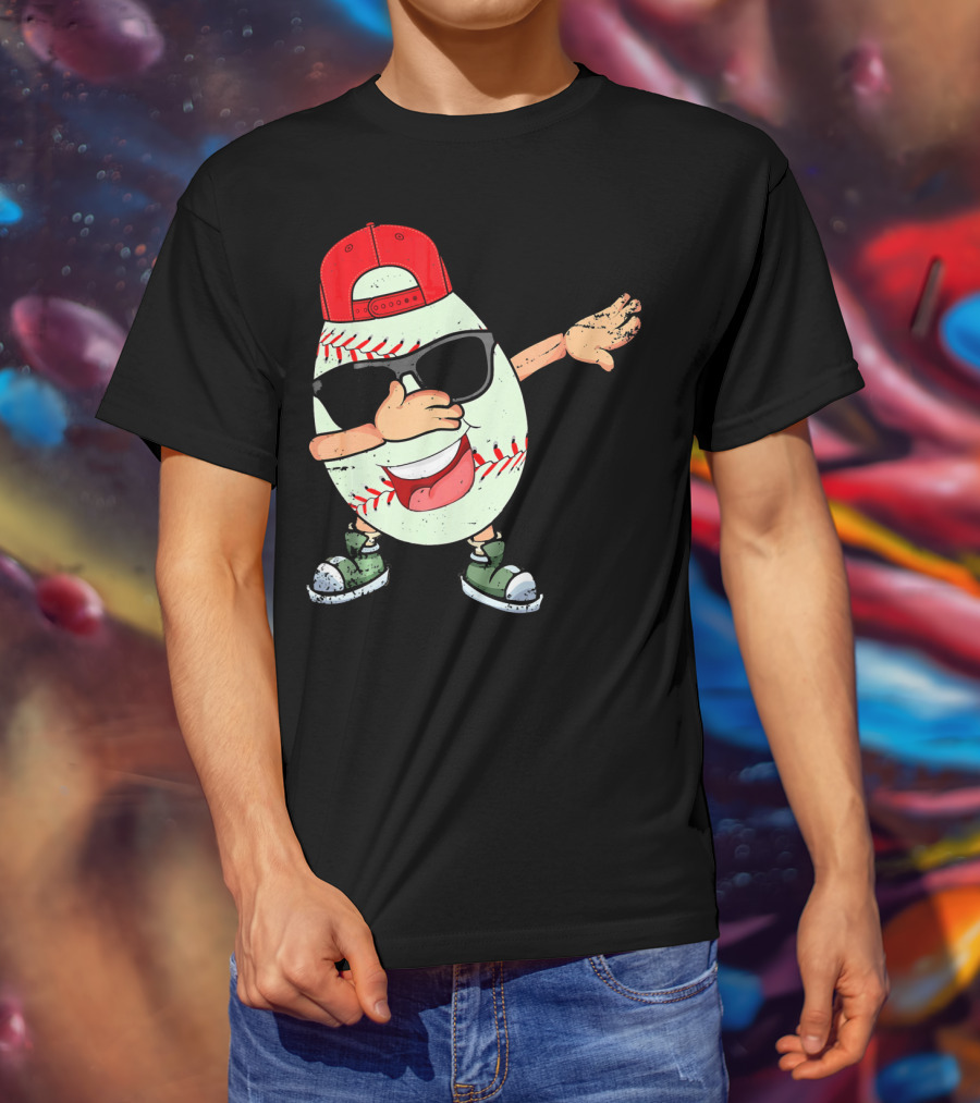 Funny Dabbing Baseball Easter Egg In Sunglasses And Red Cap T-Shirt
