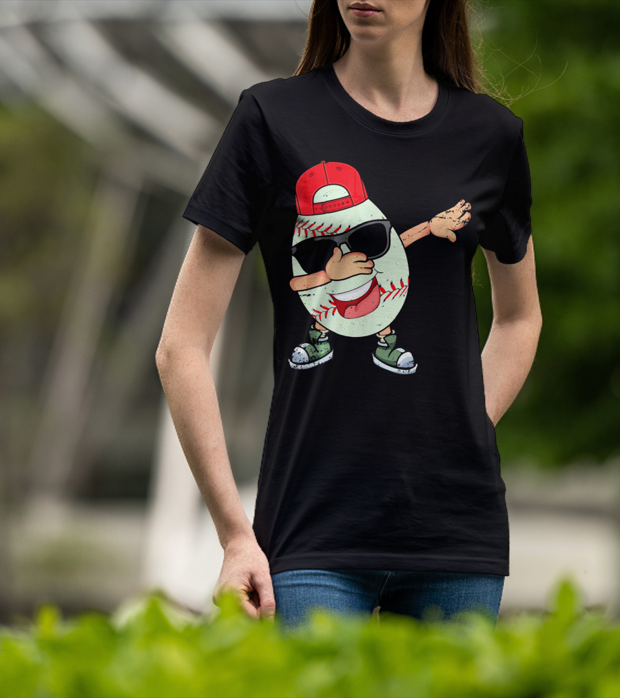 Funny Dabbing Baseball Easter Egg In Sunglasses And Red Cap T-Shirt
