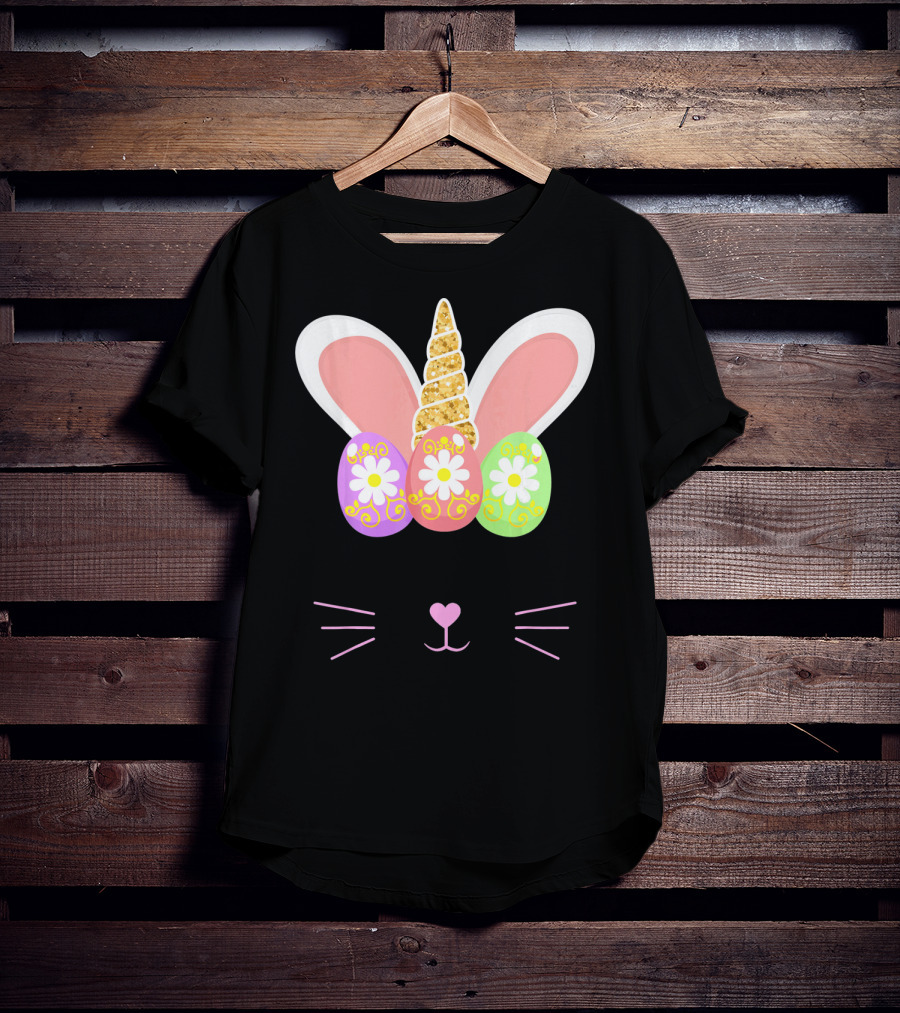 Unicorn Easter Girl Bunny Ears Eggs Whiskers T-Shirt