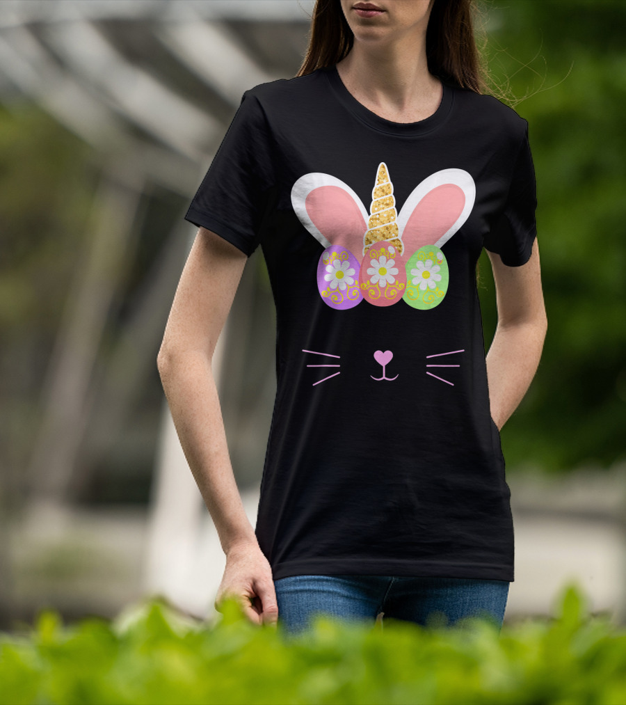 Unicorn Easter Girl Bunny Ears Eggs Whiskers T-Shirt